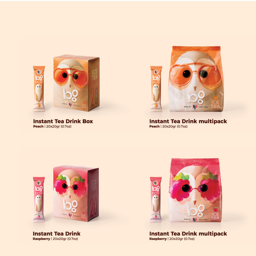 BOO Instant Iced Tea Drinks Peach and Raspberry
