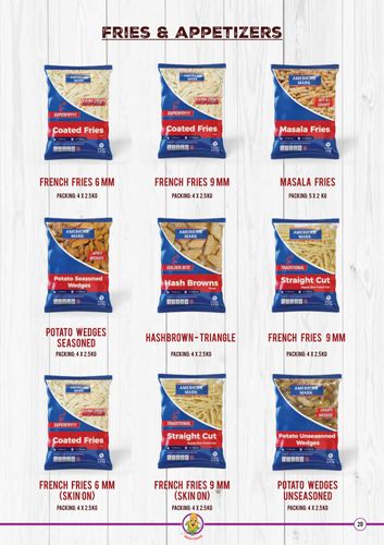 Fries & Appetizers, Fruits & Vegetables, Smoothies, Dairy products and Bakery & Confectionary