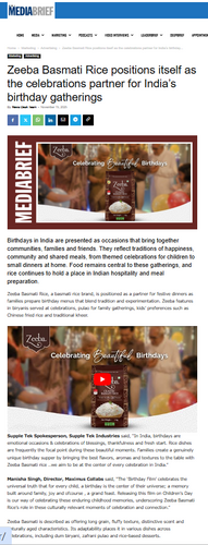 Zeeba Basmati Rice positions itself as the celebrations partner for India’s birthday gatherings