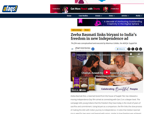 Zeeba Basmati links biryani to India’s freedom in new Independence ad