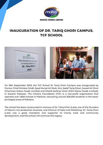 Inauguration of Dr. Tariq Ghori Campus, TCF School