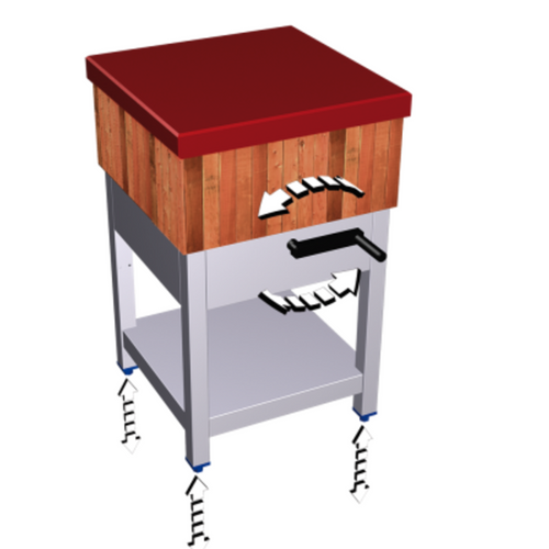 Red butcher block with lifting system and integrated knife holder