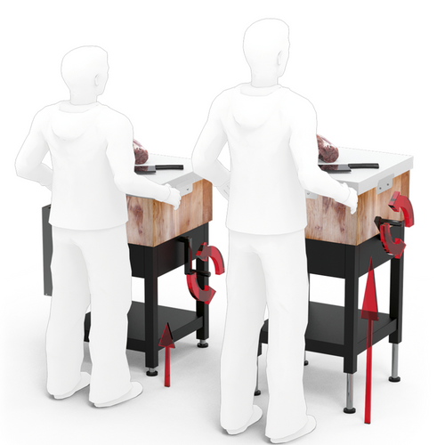 Red butcher block with lifting system and integrated knife holder