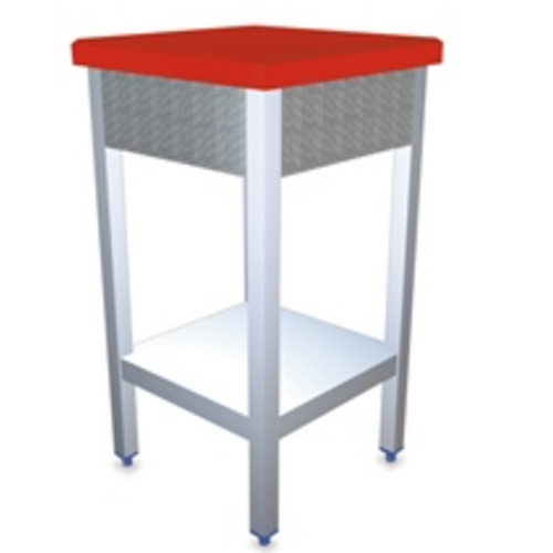 Red butcher block with lifting system and integrated knife holder