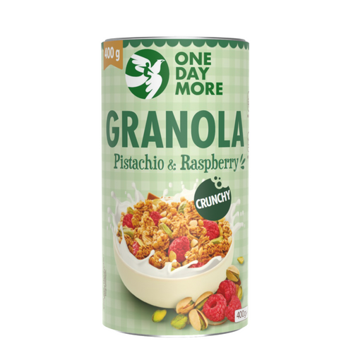 PISTACHIO & RASPBERRY GRANOLA – GRANOLA WITH PISTACHIOS, FREEZE-DRIED RASPBERRIES, AND WHITE CHOCOLATE 400g