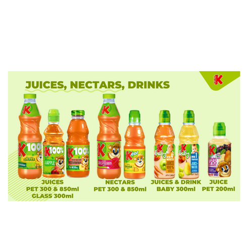 Kubus 100% juices, nectars, flavoured water, mousse.