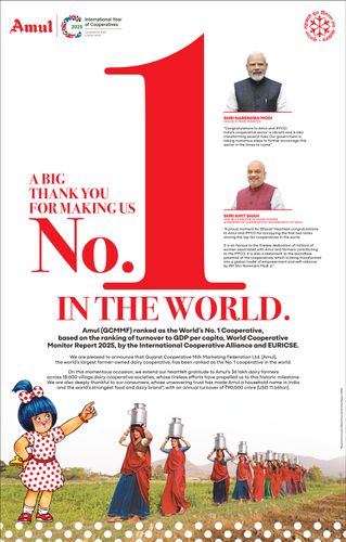 Amul Ranked No. 1 Cooperative in the World by ICA World Cooperative Monitor 2025