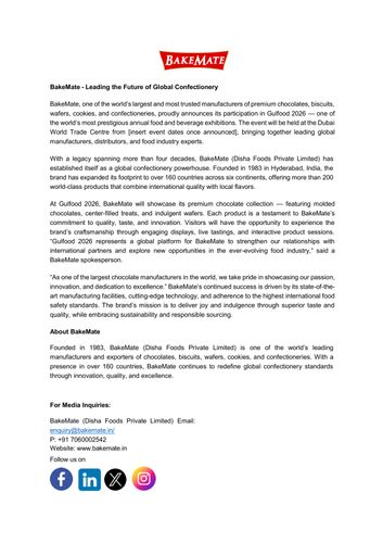Bakemate Press Release
