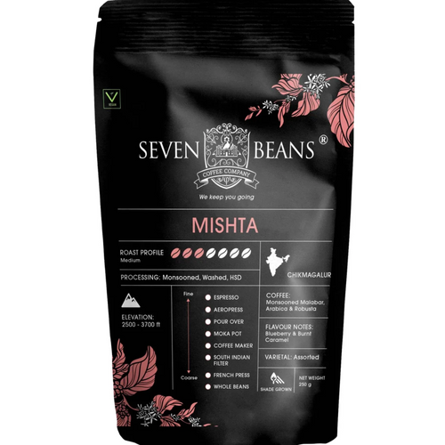 Mishta : Medium Roast, Single Origin Monsooned Malabar Blend, Gourmet Indian Coffee