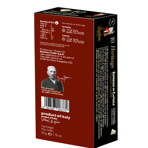Barbera Heritage, 100 Nespresso, Compatible Capsules in Aluminium 10X10