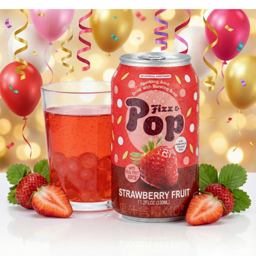 NULIFE FIZZ & POP SPARKLING JUICE DRINK WITH BURSTING BOBA STRAWBERRY FLAVOR
