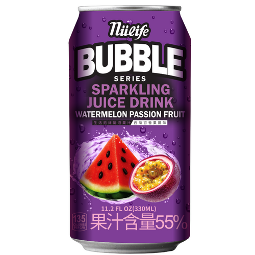 NULIFE BUBBLE SERIES SPARKLING JUICE DRINK WATERMELON PASSION FRUIT FLAVOR