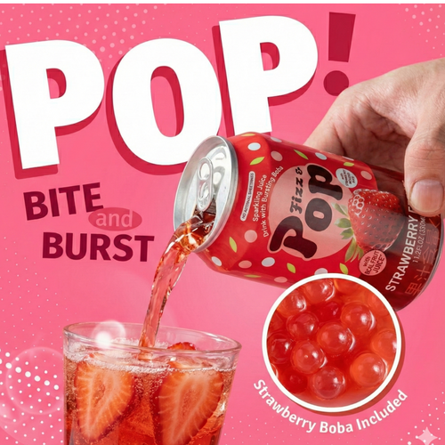 NULIFE FIZZ & POP SPARKLING JUICE DRINK WITH BURSTING BOBA STRAWBERRY FLAVOR