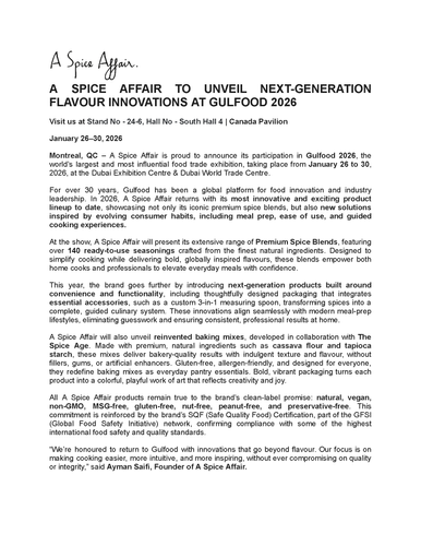 A SPICE AFFAIR TO UNVEIL NEXT-GENERATION FLAVOUR INNOVATIONS AT GULFOOD 2026