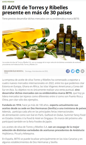 BETIS exports olive oil to more than 30 countries