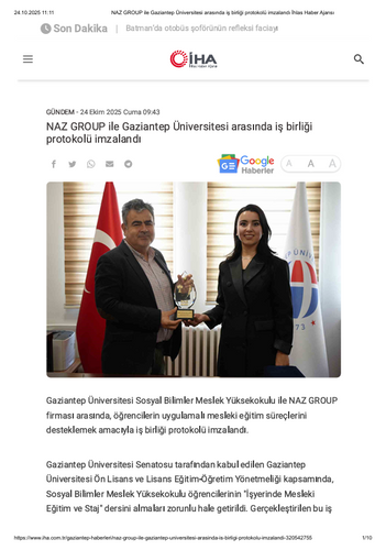 NAZ GROUP Signs Cooperation Protocol with Gaziantep University to Support Applied Education