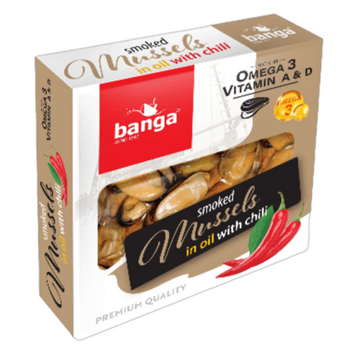 Smoked mussels in oil with chili 120g