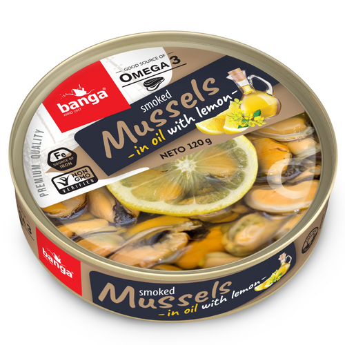 Smoked mussels in oil with lemon 120g