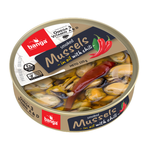 Smoked mussels in oil with chili 120g