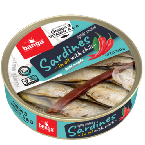 Lightly smoked sardines in oil with chili 160g