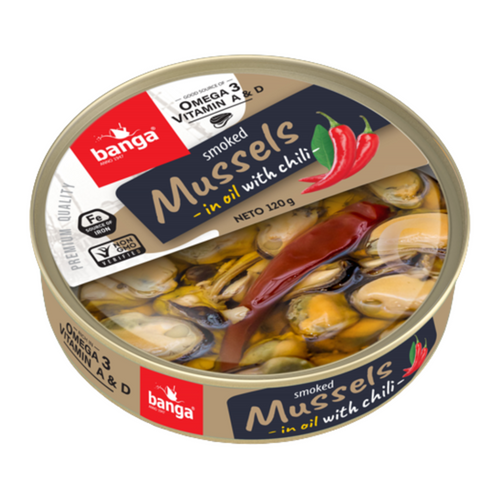 Smoked mussels in oil with chili 120g