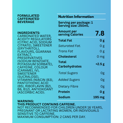 V ENERGY GUARANA SUGAR FREE BLUE