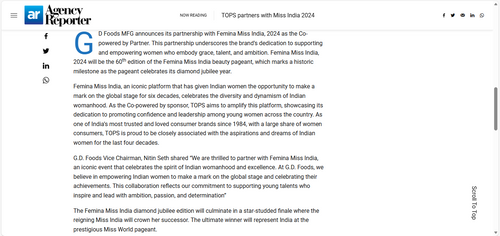 TOPS partners with Miss India 2024
