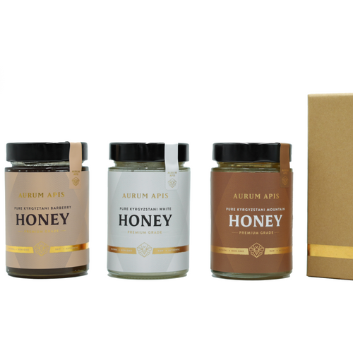 Kyrgyzstani Honey Gift Box- (Pack of 3) Premium Grade Raw & Pure Honey - 330g / 500g