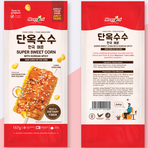 Mascorn Korean Series Frozen Sweet Corn Cobs with Spicy Korean